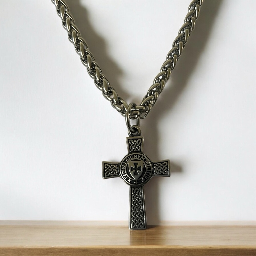 Large 316L Stainless Steel Knights Templar Celtic Cross Pendant Necklace